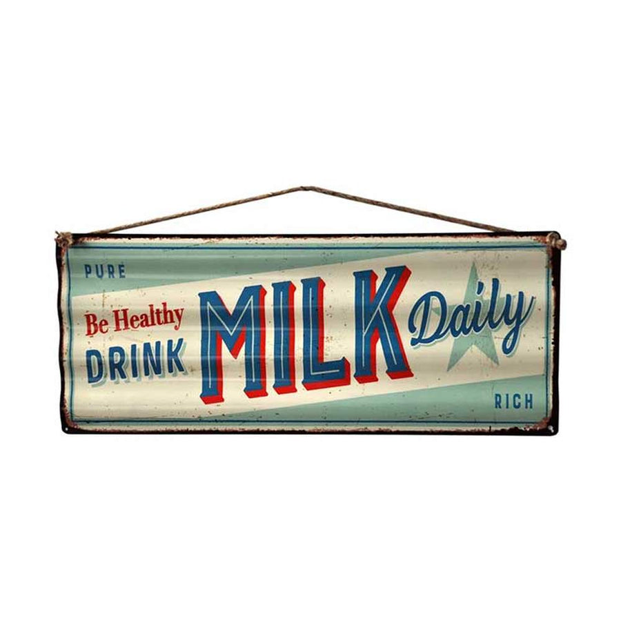 Retro stílusú, hullámlemezes fém reklámtábla, Milk felirattal 