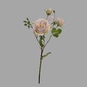 Vintage stílusú,, fáradt bézs színárnyalatú, mű rózsa ág, nyílt és bimbós virágfejekkel.