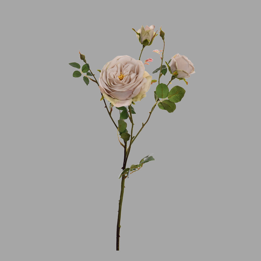 Vintage stílusú,, fáradt bézs színárnyalatú, mű rózsa ág, nyílt és bimbós virágfejekkel.