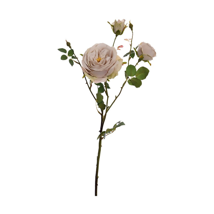 Vintage stílusú,, fáradt bézs színárnyalatú, mű rózsa ág, nyílt és bimbós virágfejekkel.