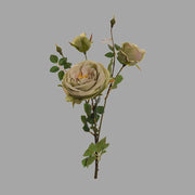 Vintage stílusú, fáradt zöld színárnyalatú, mesterséges mű rózsa ág.