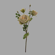 Vintage stílusú, fáradt zöld színárnyalatú, mesterséges mű rózsa ág.