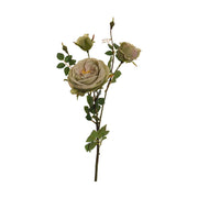 Vintage stílusú, fáradt zöld színárnyalatú, mesterséges mű rózsa ág.