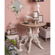 Prémium kategóriás, fenyőfából készül, 80 cm átmérőjű, Shabby Chic stílusú faragott lábú körasztal