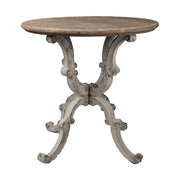 Prémium kategóriás, fenyőfából készül, 80 cm átmérőjű, Shabby Chic stílusú faragott lábú körasztal