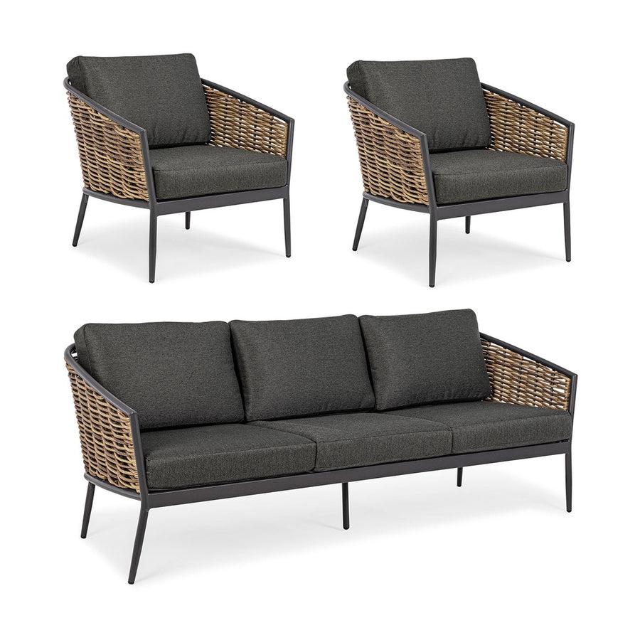 Sötétszürke színű kerti ülőgarnitúra.