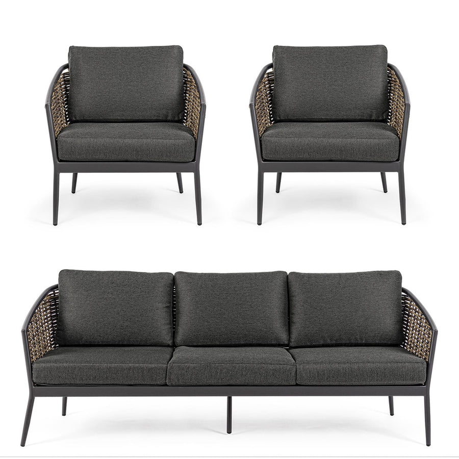 Sötétszürke színű kerti ülőgarnitúra.