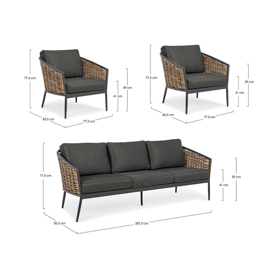 Sötétszürke színű kerti ülőgarnitúra.