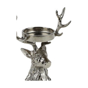 Glamour stílusú, 21 cm magas, ezüst színű karácsonyi szarvasfejes gyertyatartó