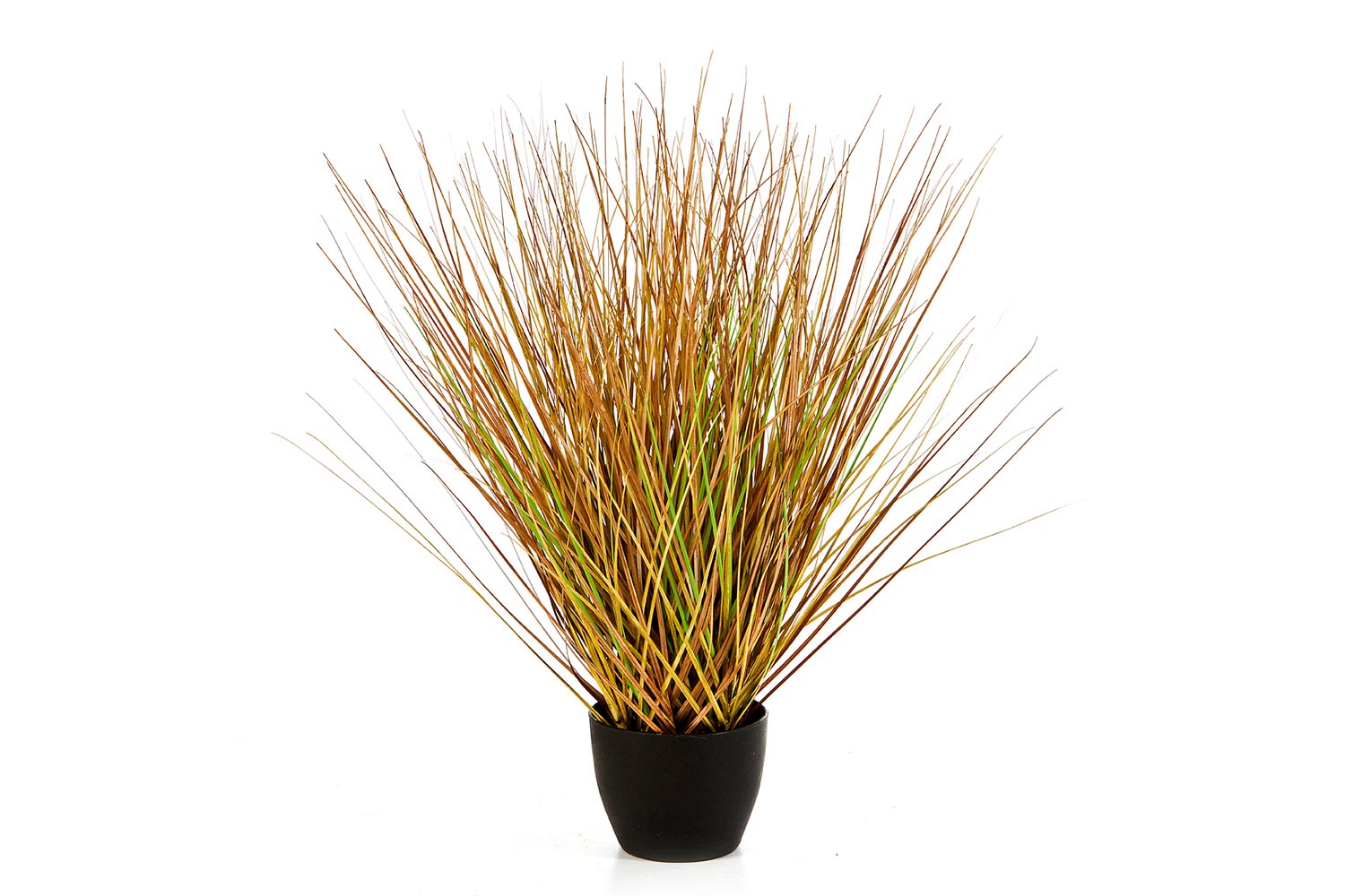 Őszi hangulatú, dús kialakítású, 50 cm magas, mű szökőkút fű bokor, fekete műanyag kaspóban..