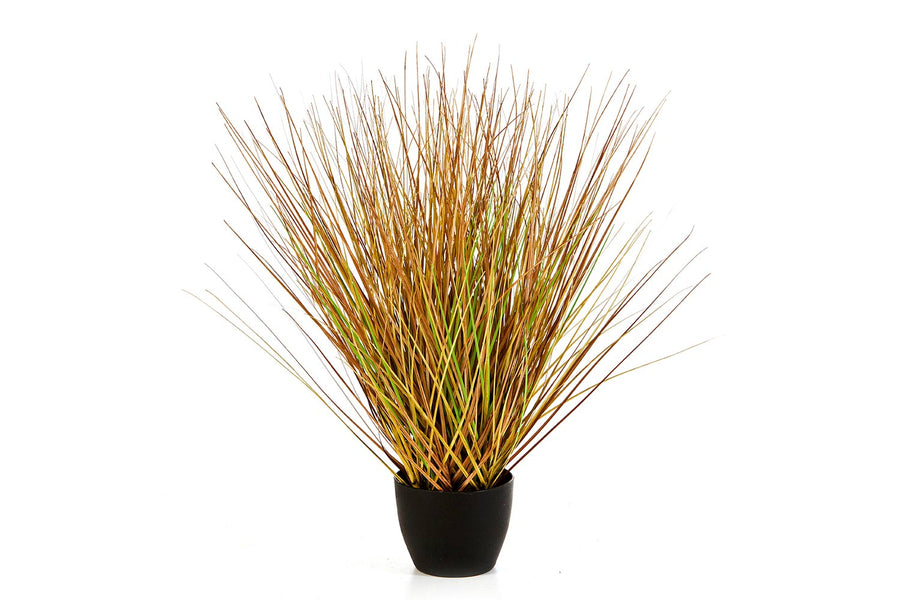 Őszi hangulatú, dús kialakítású, 50 cm magas, mű szökőkút fű bokor, fekete műanyag kaspóban..