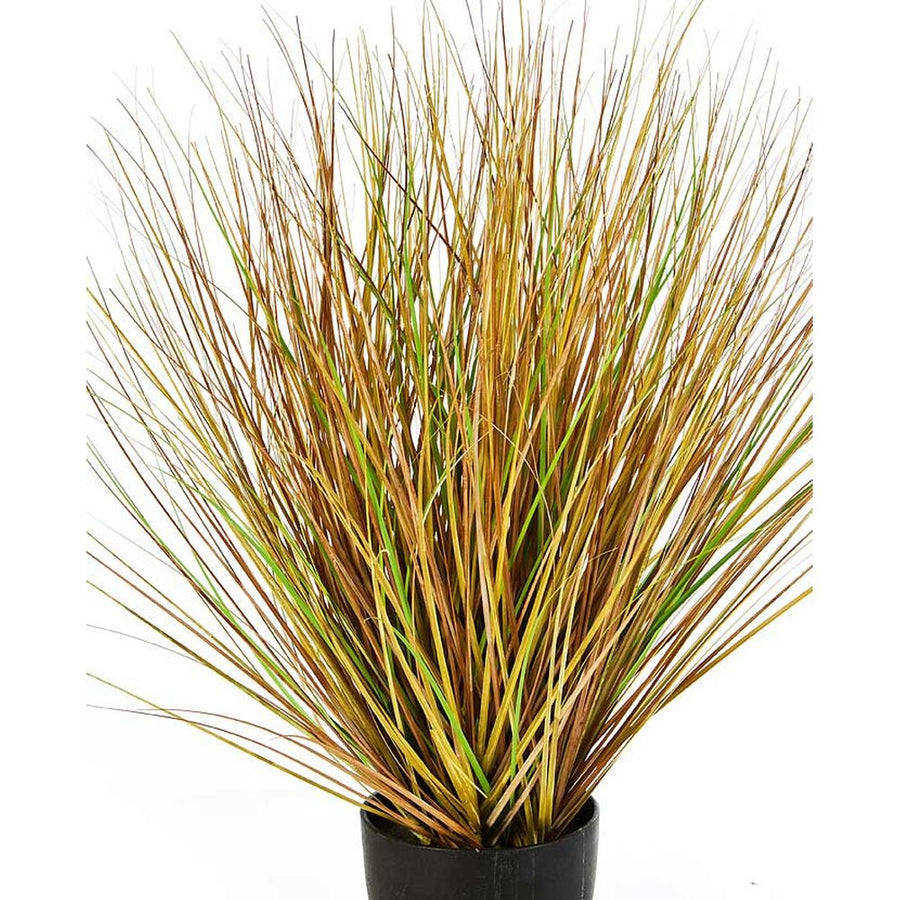 Őszi hangulatú, dús kialakítású, 65 cm magas, mű szökőkút fű bokor, fekete műanyag kaspóban.