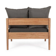 Prémium kategóriás, kortárs keleti stílusú, 90 cm hosszú és 90 cm széles teakfa fotel sötétszürke UV álló párnákkal 