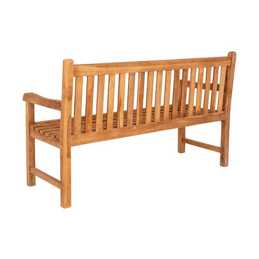 Mediterrán stílusú, 150 cm hosszú, kézműves kerti teakfa pad.