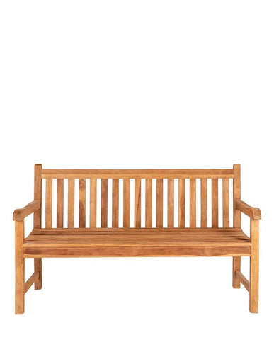 Mediterrán stílusú, 150 cm hosszú, kézműves kerti teakfa pad.