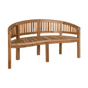 Natúr színű teakfából készült, 150 cm hosszú, banán formájú kerti pad.