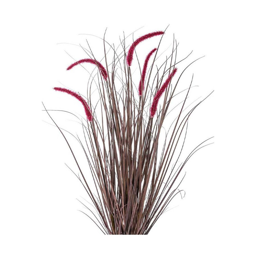 Padlizsán színű kalászokkal rendelkező, 89 cm magas mű tollborzfű bokor, fekete műanyag kaspóban.