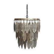 Tropical, illetve modern Art Deco stílusú függeszték lámpa, antikolt réz színű, áttört mintázatú fém levelekkel