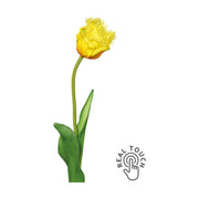 Élethű megjelenésű, Real Touch hatású, sárga színű, rojtos tulipán művirág.