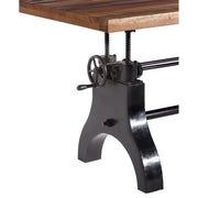 Állítható magasságú, 220 cm hosszú, ipari öntöttvas lábakon álló, újrahasznosított fából készült loft stílusú étkezőasztal 