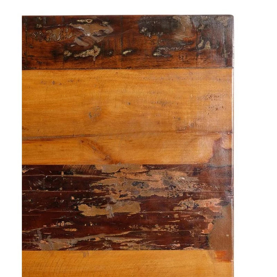 Állítható magasságú, 220 cm hosszú, ipari öntöttvas lábakon álló, újrahasznosított fából készült loft stílusú étkezőasztal 