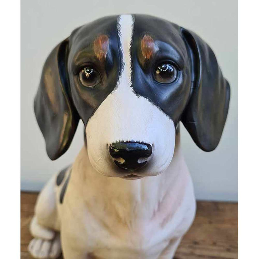 Vintage stílusú, nagyméretű, krém színű, foltos kölyök kutya figura