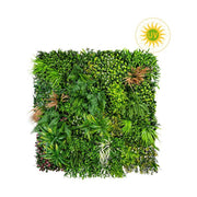 Mű páfrányokból, füvekből és virágokból készült, 100 cm hosszú és 100 cm széles, UV álló mesterséges növényfal panel.