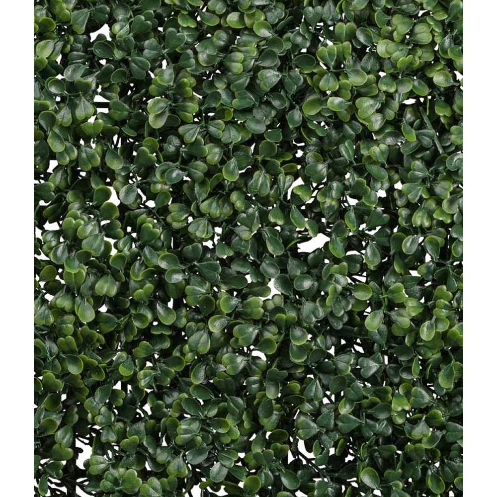 Mű bukszuslevelekből készült, 50 cm hosszú és 50 cm széles, UV álló mesterséges növényfal panel .