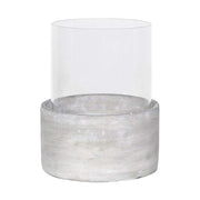 Modern stílusú, letisztult formavilágú, kő hatású,cement gyertyatartó üvegbúrával