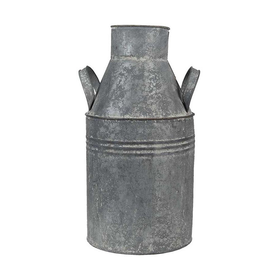 Vidéki vintage stílusú, 36 cm magas, antikolt felületű, tradicionális formavilágú bádog tejeskanna "Country Garden" dombormintás felirattal