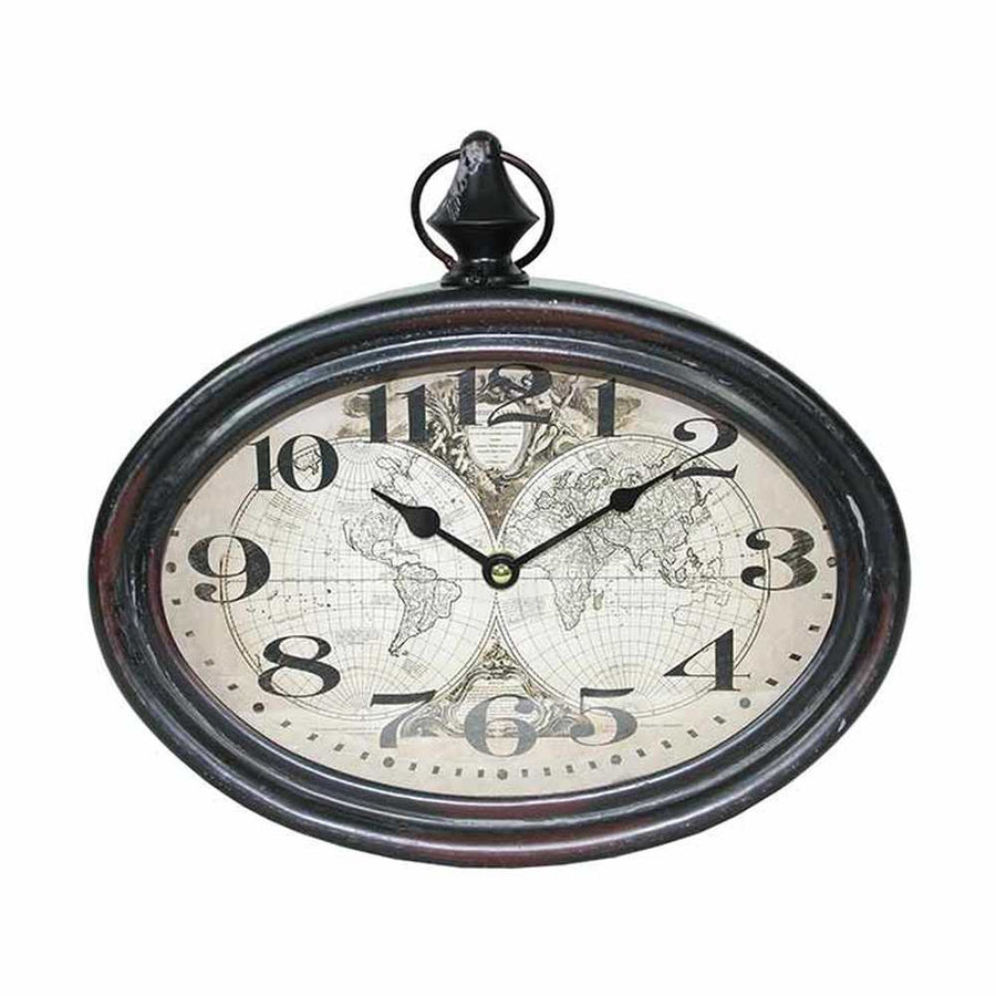 Vintage stílusú, fémből készült antik térképes, ovális falióra