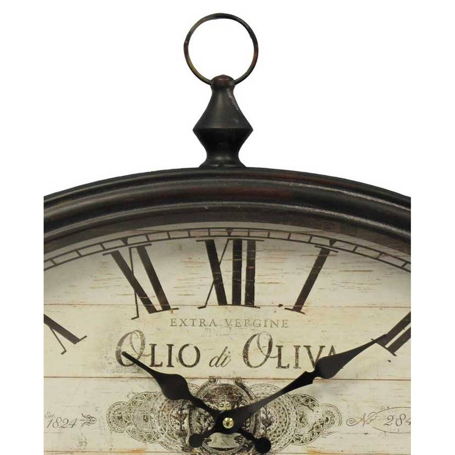 Vintage stílusú fémből készült ovális falióra "Olio di Oliva" felirattal