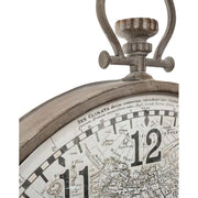 Nagyméretű, 55 cm átmérőjű és 67,5 cm magas, antik bronz színű vasabronccsal keretezett, világtérképes számlapú, domború polikarbonát üvegű, vintage stílusú falióra