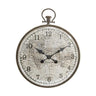 Nagyméretű, 55 cm átmérőjű és 67,5 cm magas, antik bronz színű vasabronccsal keretezett, világtérképes számlapú, domború polikarbonát üvegű, vintage stílusú falióra