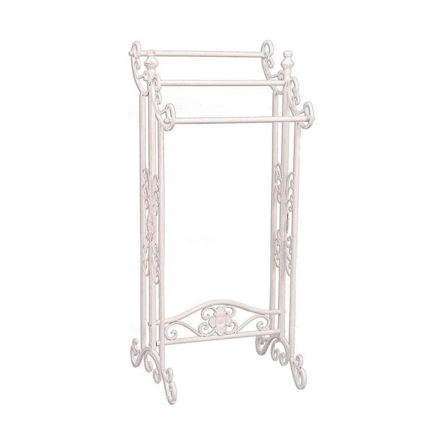 Vintage stílusú, elegáns megjelenésű, fehér színű törölközőtartó fém állvány