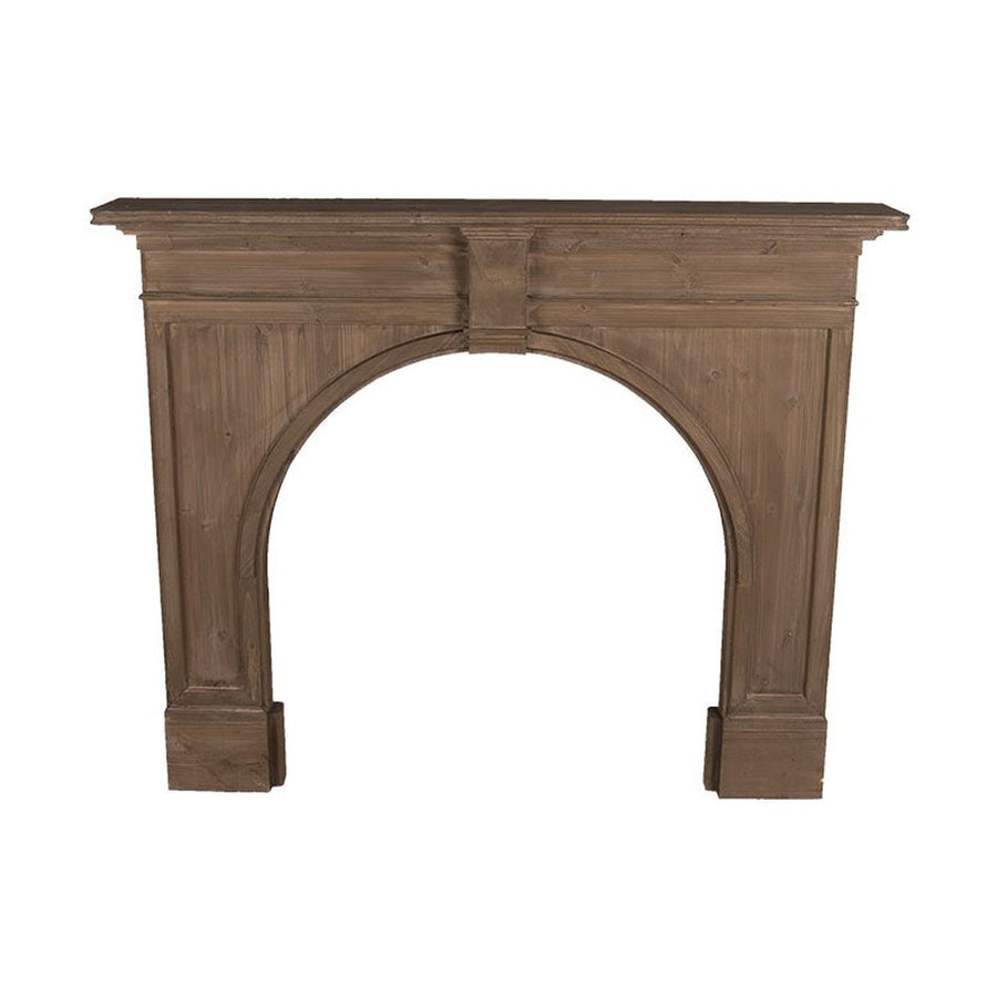 Vintage stílusú, barna színre pácolt, antikolt fa kandalló keret