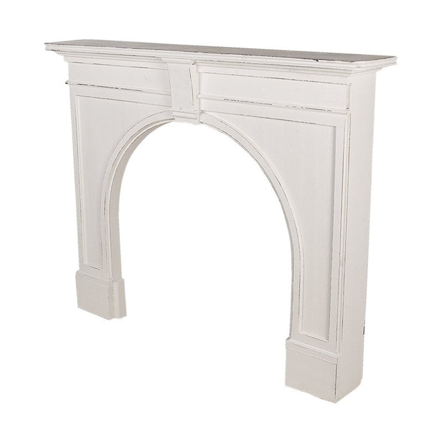 Vintage stílusú, antik fehér színű, fa kandalló keret