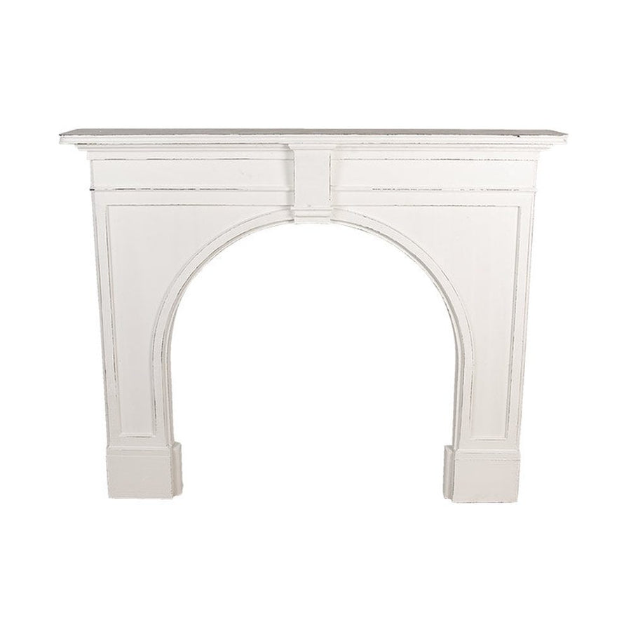 Vintage stílusú, antik fehér színű, fa kandalló keret