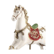 Vintage stílusú, 23 cm magas, fehér és arany színű, díszes karácsonyi hintaló