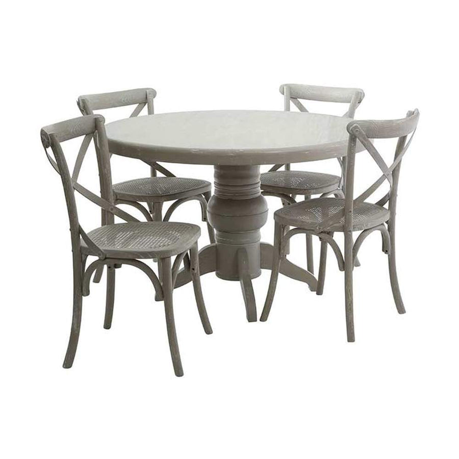 Prémium minőségű, trópusi császárfából (paulownia fa) készült, szürke színű, vintage stílusú, négyszemélyes étkezőgarnitúra.