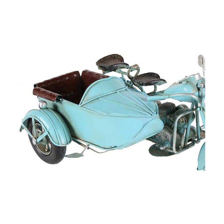 Kék színű, oldalkocsis motorkerékpár modell.