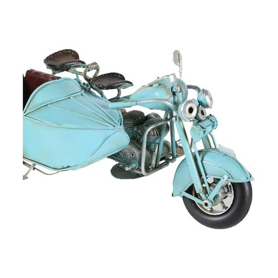 Kék színű, oldalkocsis motorkerékpár modell.