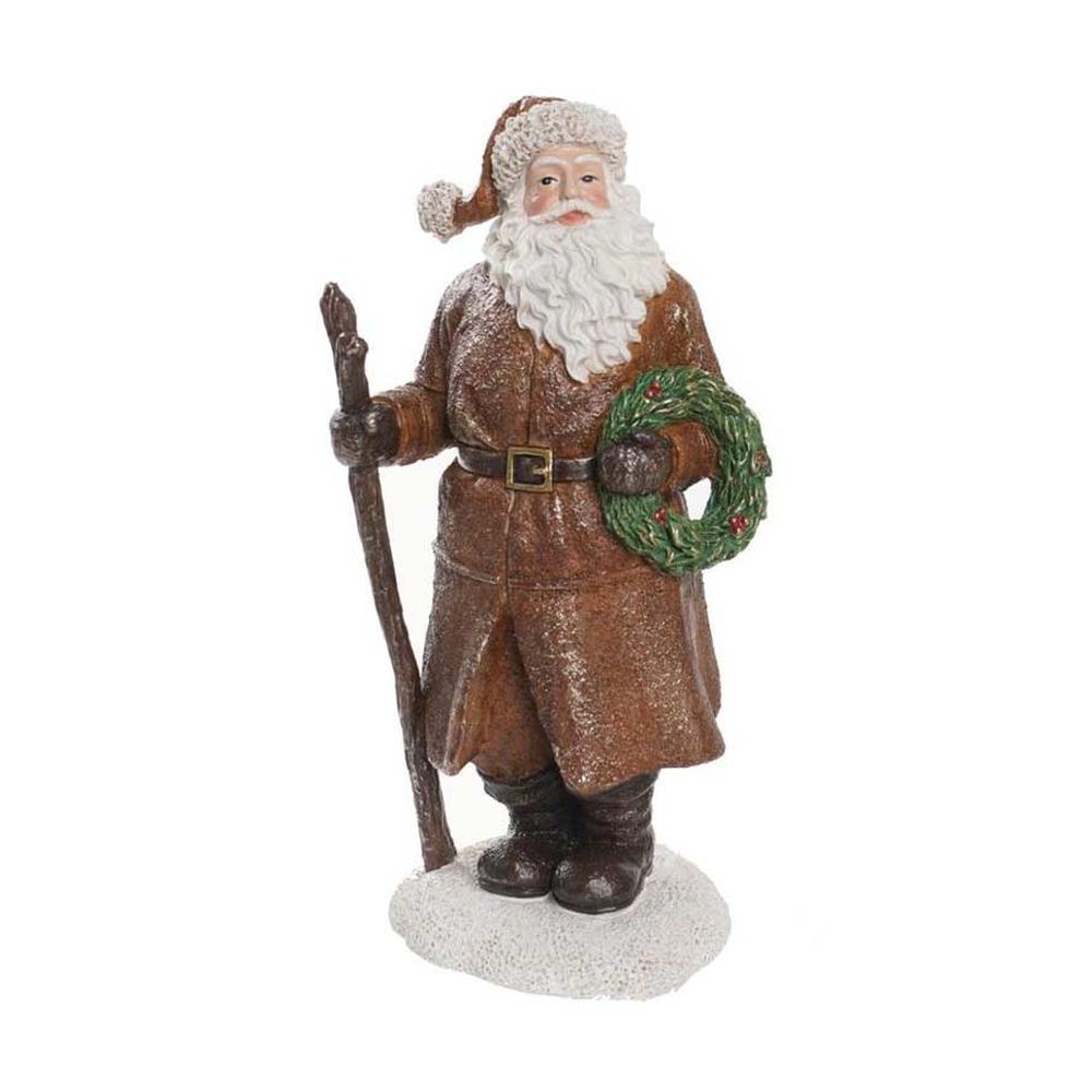 Vintage stílusú, barna színű, 20 cm magas klasszikus Télapó figura