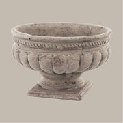 Antikolt szürke színű,, öblös kialakítású, talpas kerámia kaspó tál.