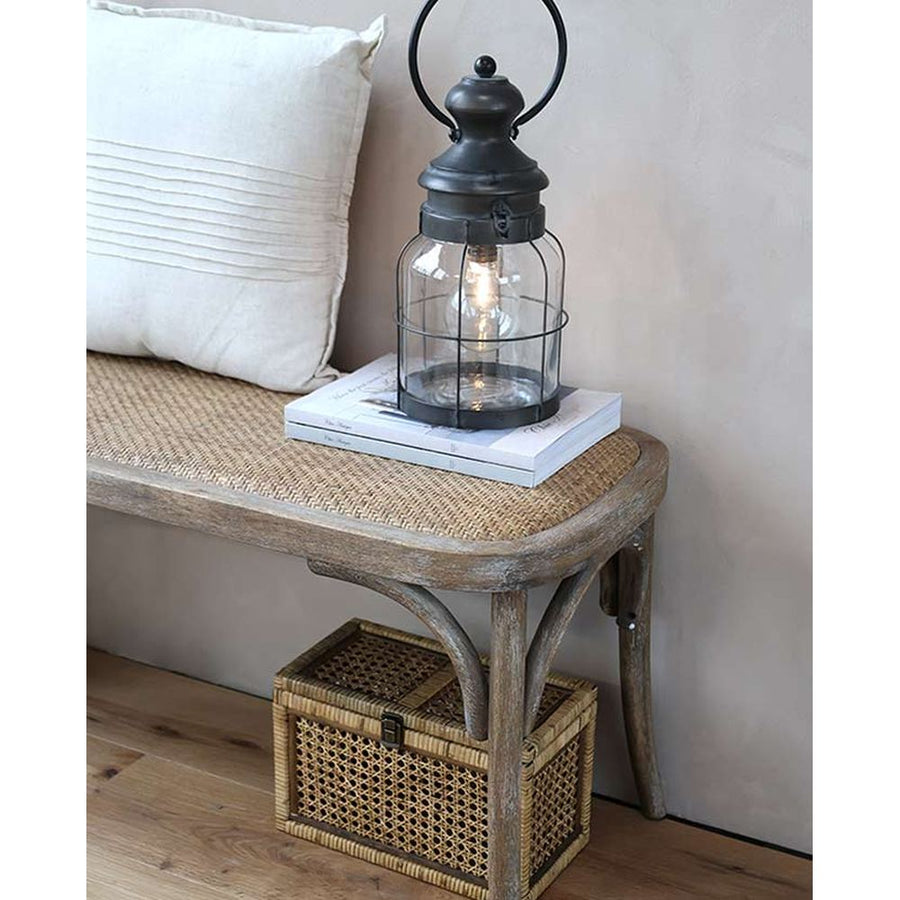 Francia stílusú, kaucsukfából és rattanból készült natúr színű pad