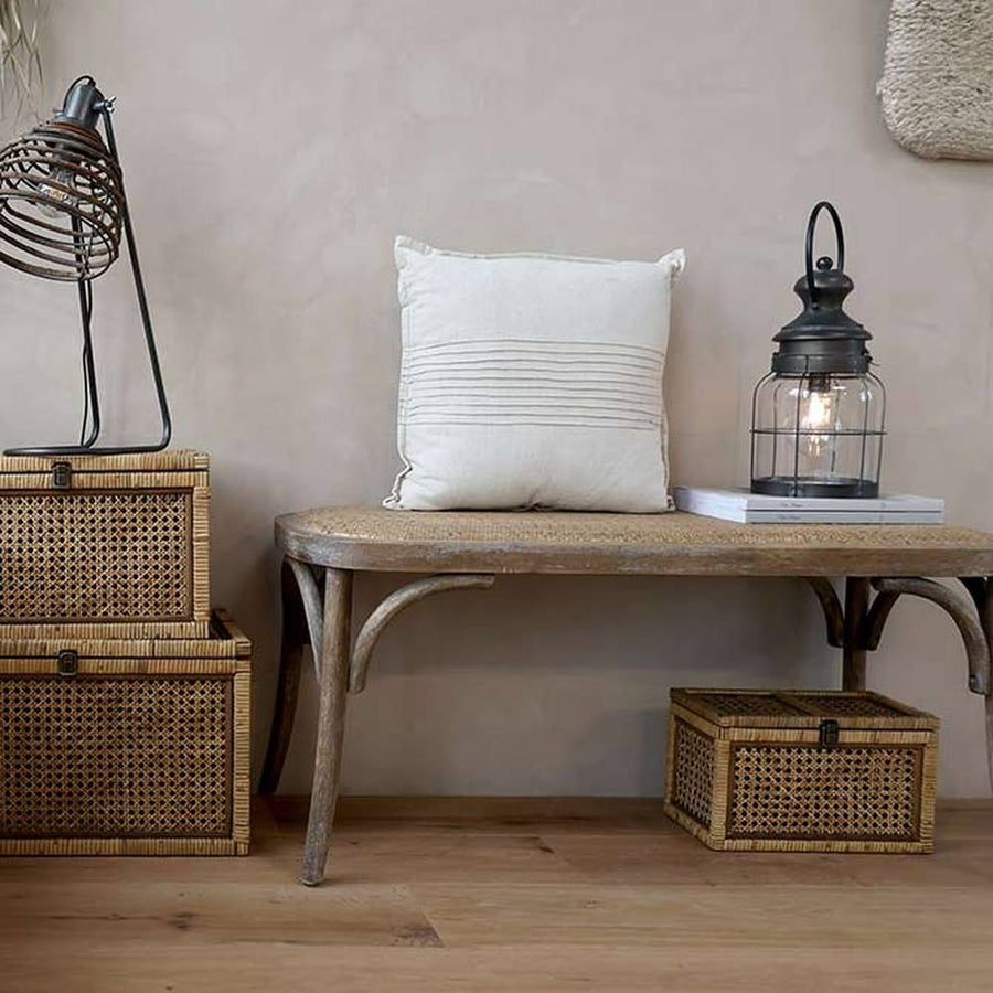 Francia stílusú, kaucsukfából és rattanból készült natúr színű pad